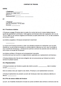 Contrat de travail pour un représentant commercial  Jureca